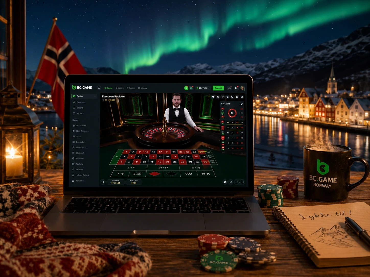Live roulette og kasinospill hos BC Game Norge