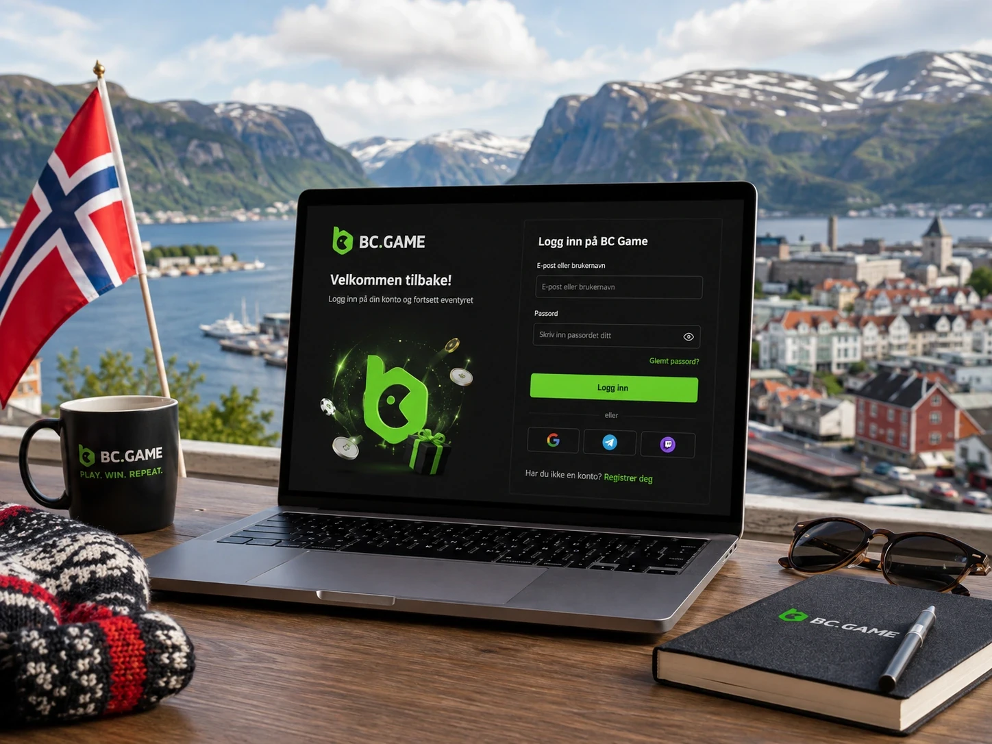 Innlogging og tilkoblede kontoalternativer hos BC Game Norge